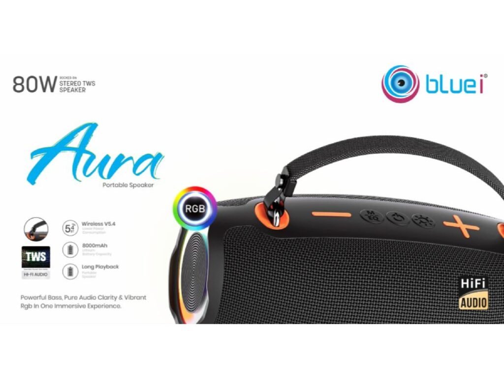 80W powerful base & Waterproof Blue I Aura BT Speaker